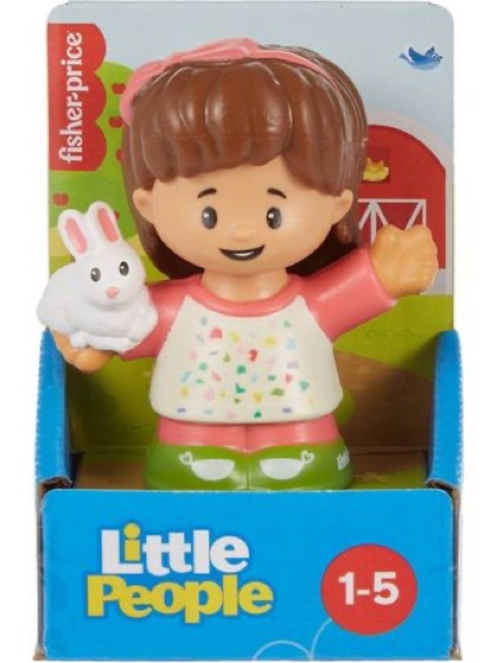 New Fisher-Price Little People Girl Figure Mia with White Bunny Pink Green